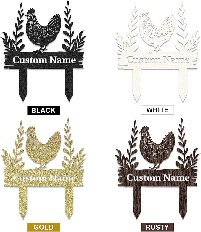 Personalized Metal Chicken Coop Sign, Custom Name Chicken Coop Signs for Outside, Decorative Garden Stakes, Metal Yard Art, Backyard Farmhouse Decor, Chicken Gifts for Women Man Color03