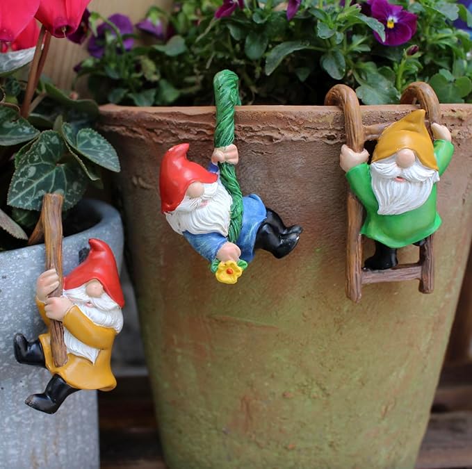 3Pcs Gnomes Set Indoor Outdoor Decor, Miniature Flower Pot Figurines Statue for Fairy Garden Desk Ornament Yard Dwarf Office Window