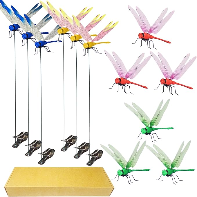 Kleeblatt Dragonfly Clip 12pcs - Dragon Fly Clips, Hair Accessories, Garden Decor, and Outdoor Decorative Stakes - Ideal for Garden & Patio Enhancement(in Boxs)