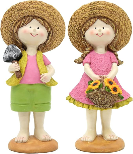 Spring Fairy Garden Figurines, Resin Summer Sunflower Garden Statue Set - H9inch Miniature Figurines Decor Indoor & Outdoor, Summer Decorations for Home, Yard, Patio Decor