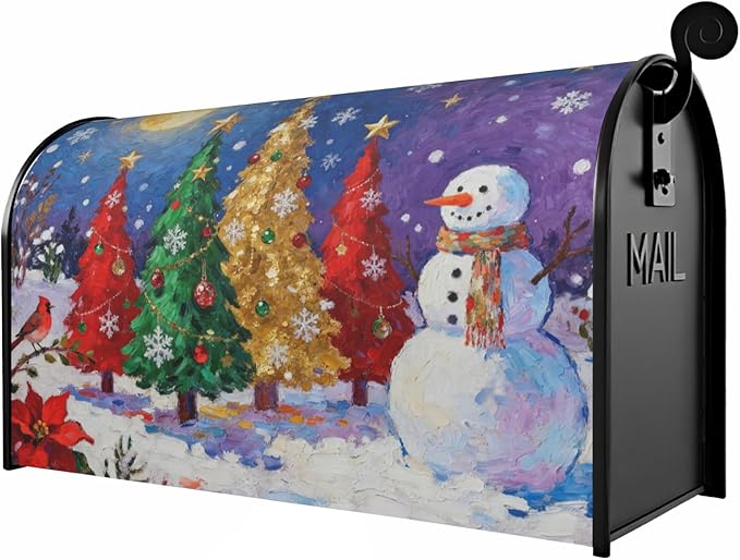 Christmas Large Mailbox Covers Magnetic Oversized Xmas Tree Snowman Watercolor Starry Moon Winter Holiday Outdoor Decorative Seasonal Letter Box Cases for Home Garden Outside Decor, 25.5x21 Inch