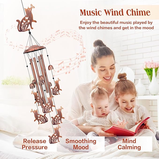 Cat Wind Chimes for Outside,Cat Gifts for Women Men/Memorial Gift/Birthday Gifts/Metal windchimes Outdoors/Indoors,Garden Decor,Patio,Home,Porch,Yard Decorations