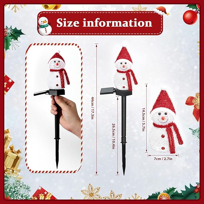 TOCHGREEN 3 Pack Solar Christmas Snowman Lights - Outdoor Waterproof Pathway Stake Lights, Solar Powered Decorations for Christmas Yard Path Patio Garden Porch Lawn Decor (Red)