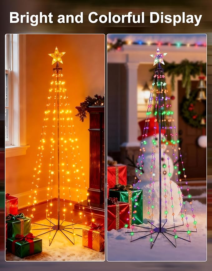6Ft 240 LEDs Christmas Cone Tree Lights,RGB Outdoor Christmas Tree Lights with Remote Control, Waterproof String Lights Holiday Decorations for Yard Patio Garden Holiday - Multicolor