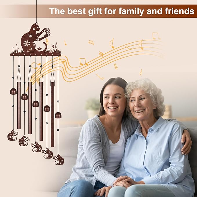 Cat Wind Chimes for Outside,Memorial Wind Chimes Gifts for Women and Grandma,Patio Garden Decor,Windchime in Loving Memory Outdoor Decoration for Yard, Patio, Porch, Lawn, Landscape