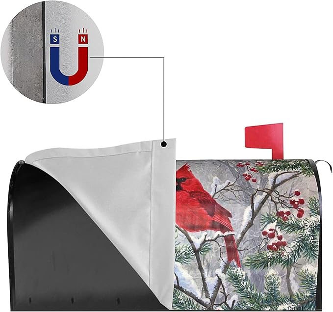 Winter Magnetic Mailbox Cover - Standard Size 18" X 21" - Holiday Garden Decorations for Outside