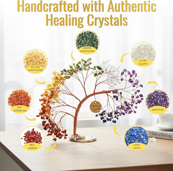 7 Chakra Crystal Tree of Life – Handmade Healing Gemstone Bonsai Trees for Home & Office Décor – Feng Shui Money Tree for Positive Energy, Good Luck & Spiritual for Women