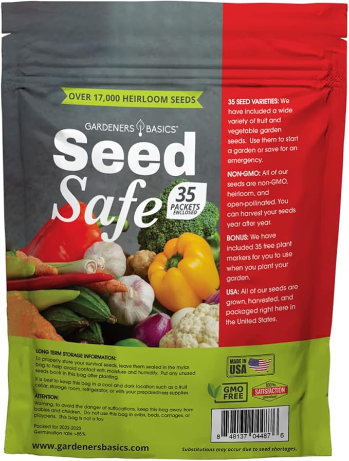 Gardeners Basics Seed Safe Kit – 35 Easy-to-Grow Heirloom Vegetable Seeds for Beginners – Non-GMO Garden Starter Set with 17,000+ Seeds – Perfect Gardening Gift for New Gardeners or Families