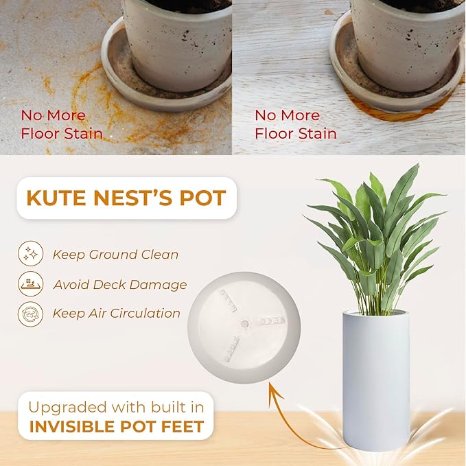 19.5"H x 9.8"D Tubo Fiberstone Cylinder Tall Planter, Christmas Tree Planter, Smooth Finishes, Weather Resistant for Indoor & Outdoor Use, Included 2 Extra Coco Mats (White,8.2" Pot Opening)