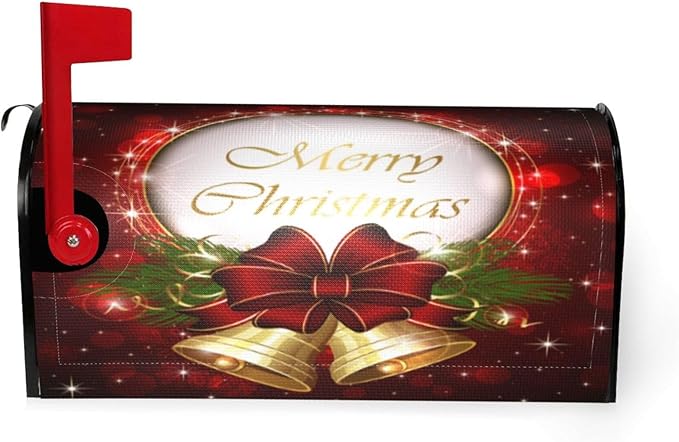 Christmas Mailbox Covers Merry Christmas Bell Snowflake Magnetic Letter Post Box Cover Standard Size 25.5 x 21 Inch Garden Yard Home Decorative