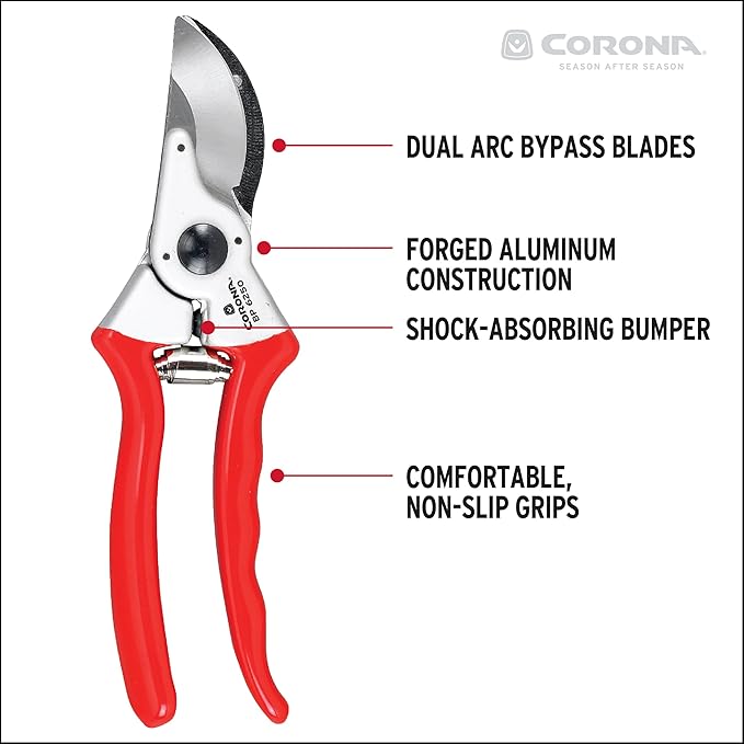 Corona BP 6250 Forged Steel Aluminum Handles Bypass Hand Pruner - 1 inch Cut Capacity Stem and Branch Garden Shears, Red