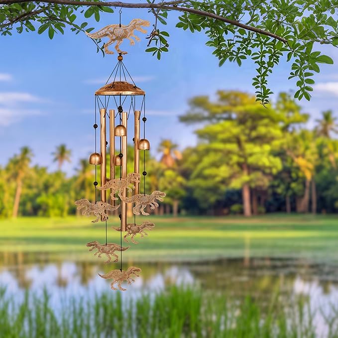 Dinosaur Wind Chimes for Outside, Metal Windchimes Outdoors, Dinosaur Gifts for Women/Men, Memorial/Birthday Gifts, Garden Decor for Outside, Patio or Yard, Durable Chimes for Outdoors