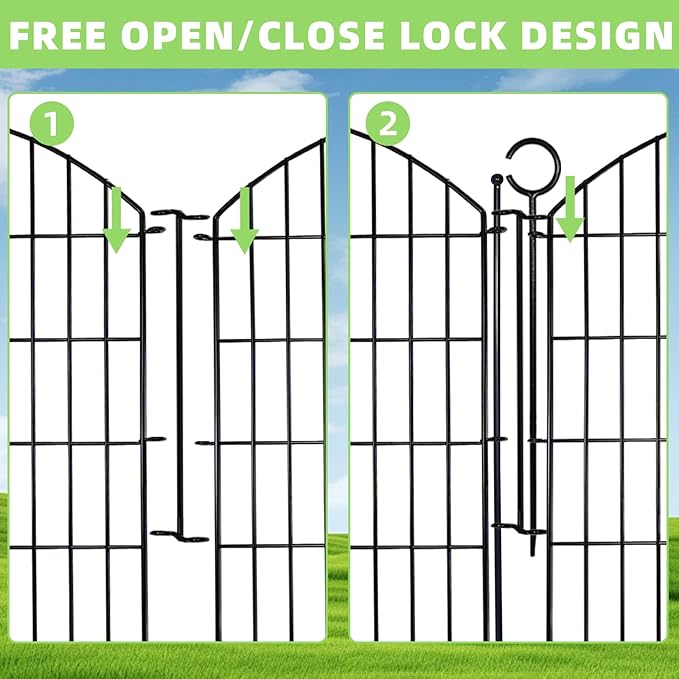Decorative Garden Fence 40in (H) x24ft (L), 10 Pack No Dig Fence Animal Barrier for Dog with Lock, Arched Flower Bed Edging, Wire Border Panel Fencing for Yard Patio Outdoor Decor