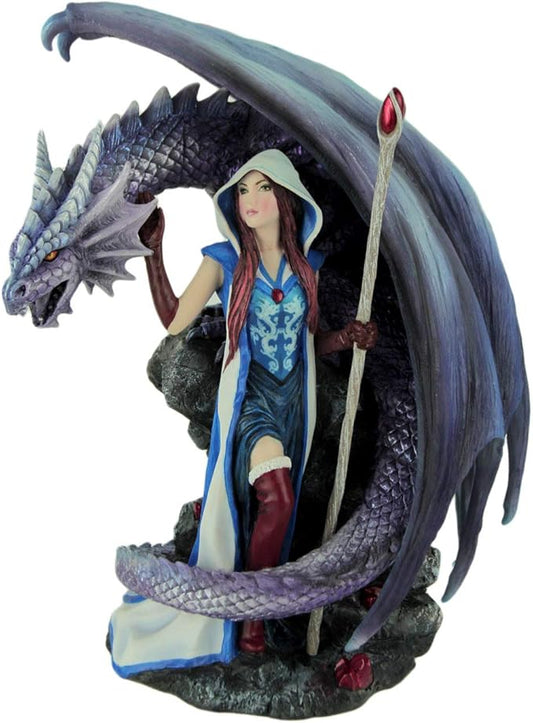 Veronese Design Dragon's Mage by Anne Stoke Sorceress and Dragon Statue