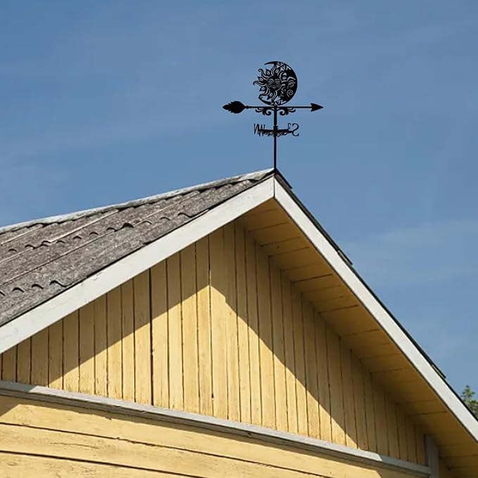 SUPERDANT Sun and Moon Weather Vane Totems Wind Vanes for Yard Metal Weathervane Roof Mount for Gardens Outside Black Weathervanes Farmhouse Farm Barn Sheds Patio Decorations Gift