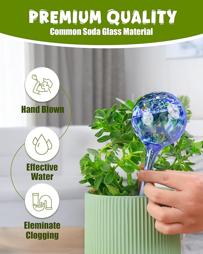 Iridescent Self Watering Globes, Glass Rainbow Plant Watering Globes, Self Watering Planter Insert, Automatic Plant Waterer Indoor (Large-6 Pcs Multi-Color)
