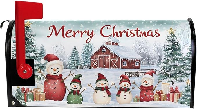 SUABO Mailbox Cover Christmas Snowman Standard Magnetic Mailbox Covers Wraps for Christmas Home Yard Garden Decor