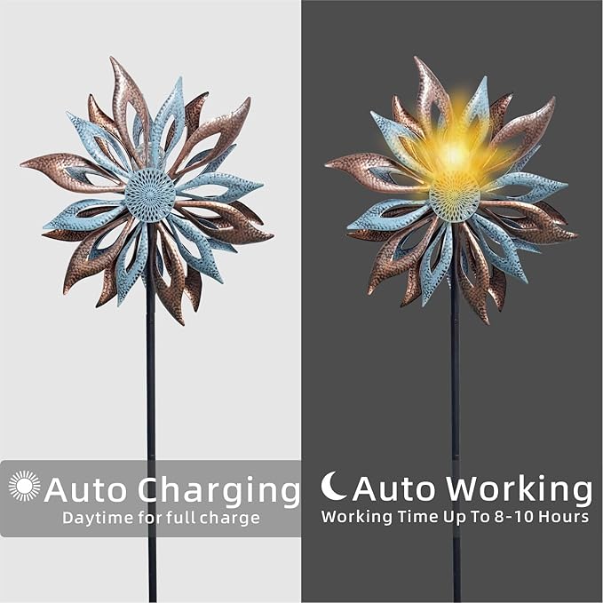 Outdoor Wind Spinner with Garden Stake 62.99" Metal Two-Way Wind Sculptures Solar Color Changing Lights Large Windmills for Garden,Patio,Yard,Lawn Decor Gifts Blade