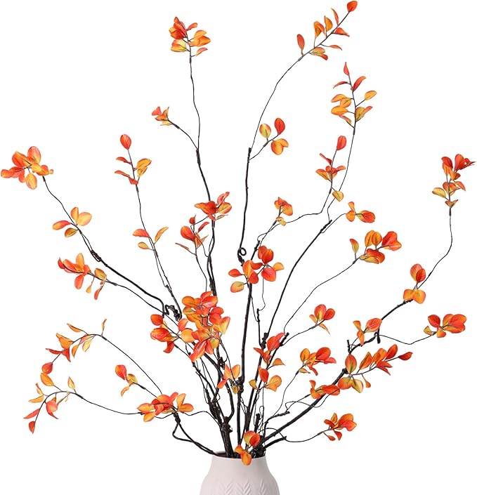 mizii Fall Decor 5pcs Artificial Greenery Stems 38in Realistic Faux Ficus Branches Long Stem with Leaves Fake Plants Branches Fall Decoration for Vase Table Centerpieces Home Indoor Decor (Fall)