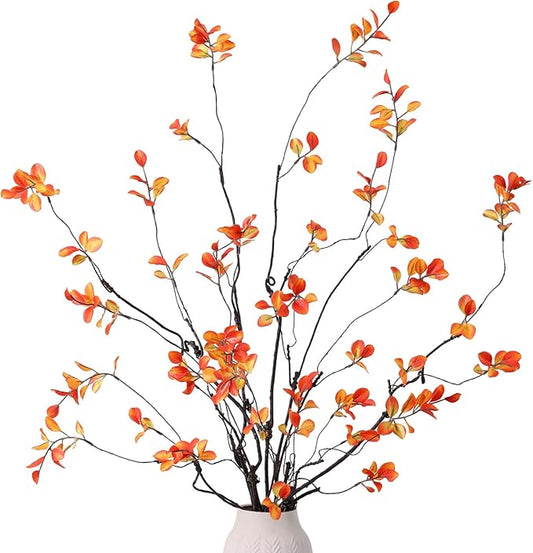 mizii Fall Decor 5pcs Artificial Greenery Stems 38in Realistic Faux Ficus Branches Long Stem with Leaves Fake Plants Branches Fall Decoration for Vase Table Centerpieces Home Indoor Decor (Fall)
