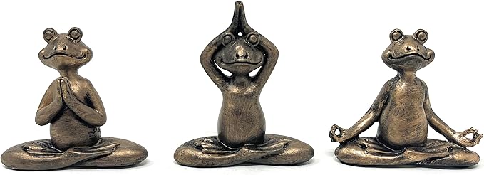 Nature's Mark 3" H Mini Yoga Frog Resin Statue Figurine Set of 3 Home Decorative Accent Décor