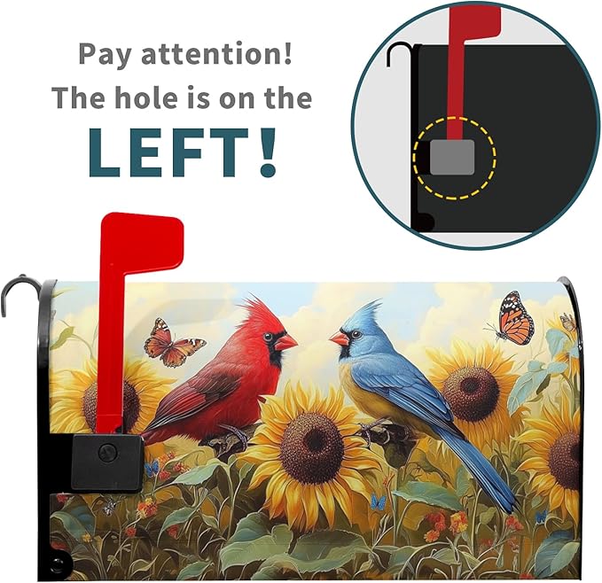 Sunflower Birds Mailbox Cover Magnetic 21x18 Inch Standard Size Spring Summer Floral Butterfly Waterproof Mailbox Wrap Post Cover for Outdoor Outside Garden Yard Seasonal Decor