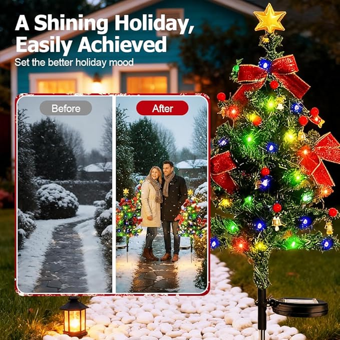 Solar Christmas Trees for Outside, Waterproof Solar Powered Christmas Tree Garden Stake Lights for Outdoor Pathway, Yard & Patio Holiday Decorations (1PC)