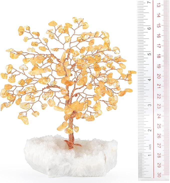 Natural Citrine Gemstone Crystal Tree of Life,Clear Quartz Cluster Base,Bonsai Money Tree Feng Shui Home Decor,Healing Crystals Positive Energy for Luck and Wealth 5.5"-6.3"