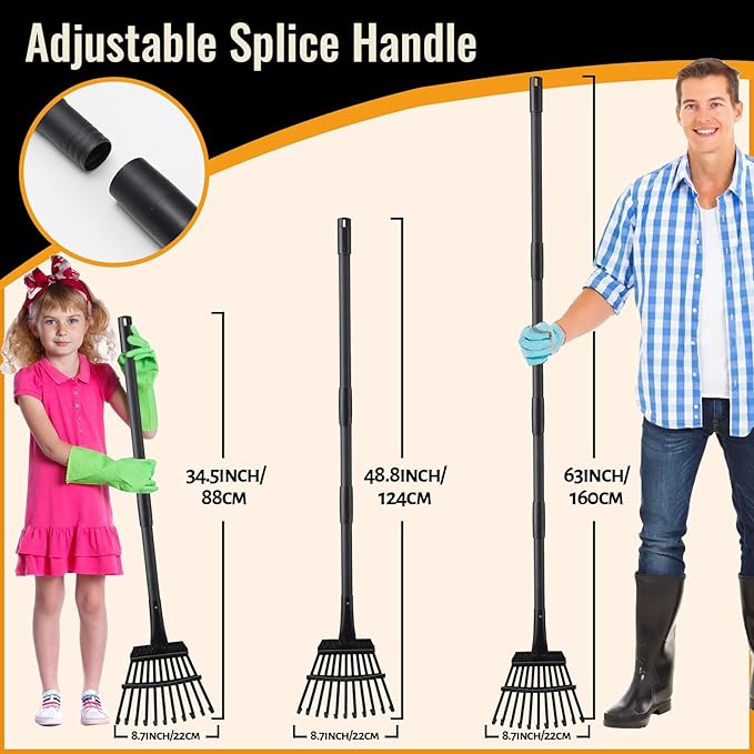 Small Garden Rake for Leaves,11 Tines Heavy Duty Metal Yard Hand Rake with 63in Adjustable Handle,Ideal Leaf Scoops Gardening Tool for Gathering Leaves,Shrub,Poop,Leveling Grass,Garden Flower Bed,Yard