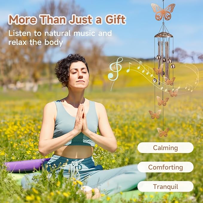 Butterfly Wind Chimes for Outside,41" Metal Windchimes, Housewarming/Halloween/Festival/Memorial Gifts for Women/Men, Butterfly Decorations for Outside, Patio, Garden or Yard