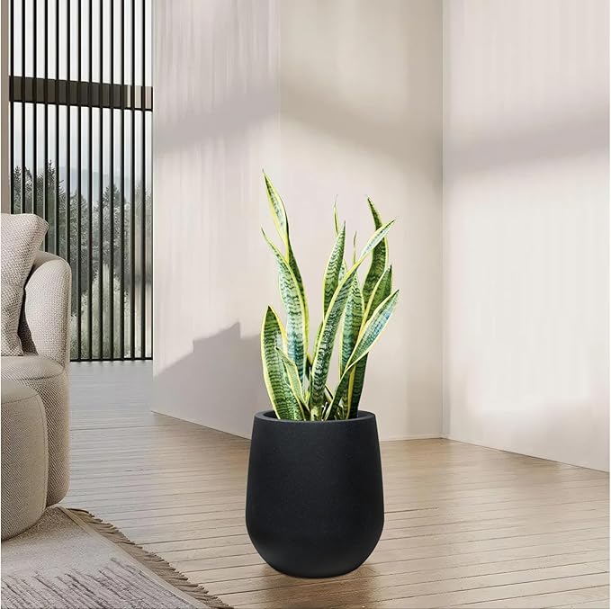 16.9" H Resin Tall Planters for Outdoor Plants,Modern Black Round Tapered Plastic Flower Pot for Outdoor and Indoor Plants, Large Plant Pots with Drainage Holes and Rubber Plug for Home Garden Patio