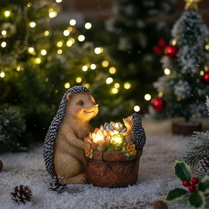 Succulent Hedgehog Garden Statues with Solar Lights Garden Gifts for Women Mom Lawn Ornaments for Patio Yard Decor