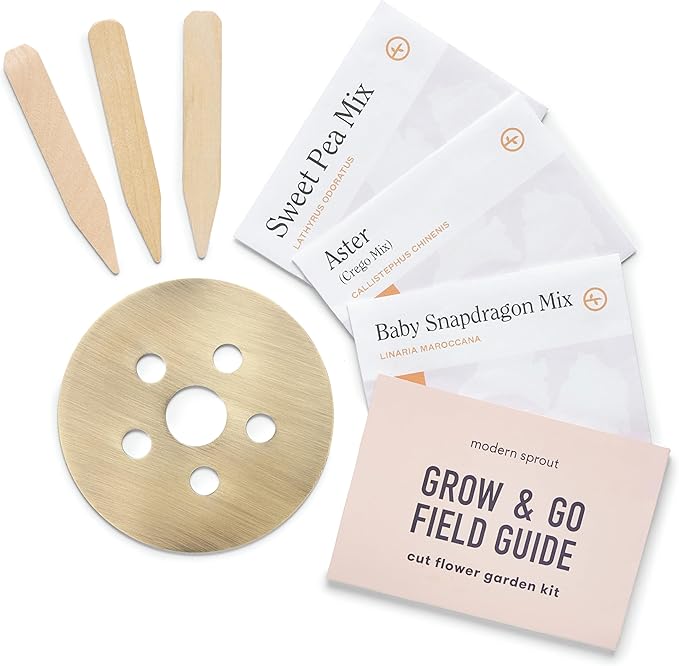 Modern Sprout Travel Trio Parisian Flower Shop; Travel-Inspired Seed Kit with Brass Flower Frog, Organic Seed Starting; Gardening Gift
