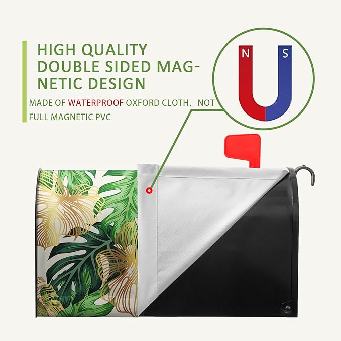 Summer Mailbox Cover Oversized Tropical Palm Leaf Magnetic Mailbox Wrap Jungle Leaves Waterproof Mail Box Post Letter Box Cover Large Size 25.5 X 21 Inch Garden Yard Outdoor Decoration