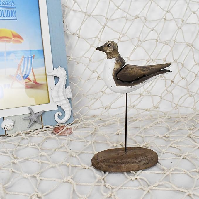 Aecipl Wooden Sea Bird Statue Seagull On Stand Decor Nautical Coastal Birds Sculpture Indoor Outdoor Animal Figurine Beach Themed Decoration Rustic Home Art for Bedroom Garden (C)