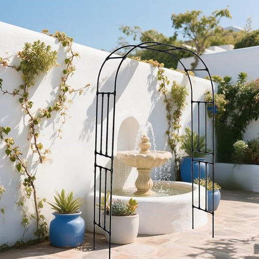 Metal Garden Arch Arbor Trellis – Heavy Duty Steel Garden Arbor for Climbing Plants, Wedding Ceremony, Party & Outdoor Decoration – Weather-Resistant Black Garden Archway for Lawn, Patio, and Pathway