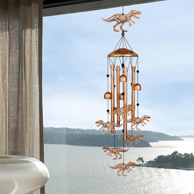 Dinosaur Wind Chimes for Outside, Metal Windchimes Outdoors, Dinosaur Gifts for Women/Men, Memorial/Birthday Gifts, Garden Decor for Outside, Patio or Yard, Durable Chimes for Outdoors