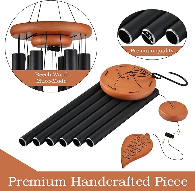 Memorial Wind Chimes w/Leaf Pendant, Sympathy Gifts for Loss of Loved One, Bereavement Gift Condolence Funeral Gifts for Loss of Mother Father