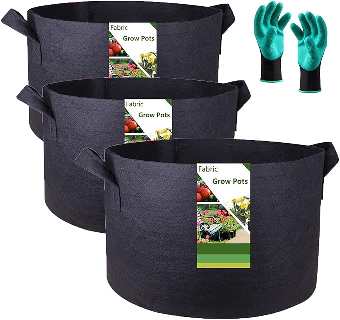 3-Pack 75 Gallon Thickened Plant Grow Bags Large (34x20 in) Heavy Duty Garden Bag Fabric Plant Pots for Tomato,Potato Planter,Herbs Veggies Planting,Flower Pots,Barrel Planter,Yard Waste Bag,Leaf Bags
