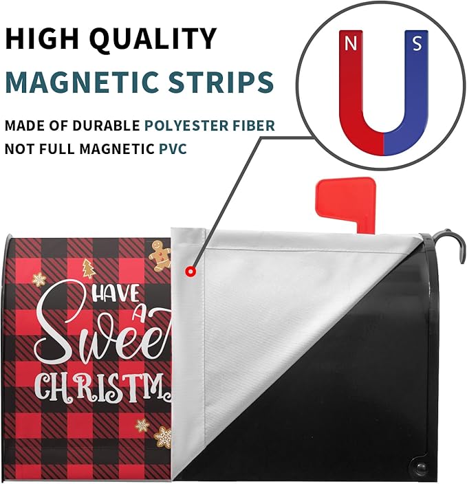 21"x18" Gingerbread Mailbox Cover Magnetic Standard Size Have A Sweet Christmas Cookies Mailbox Wrap Post Cover with Red Black Buffalo Plaids for Yard Garden Outside Holiday Decor