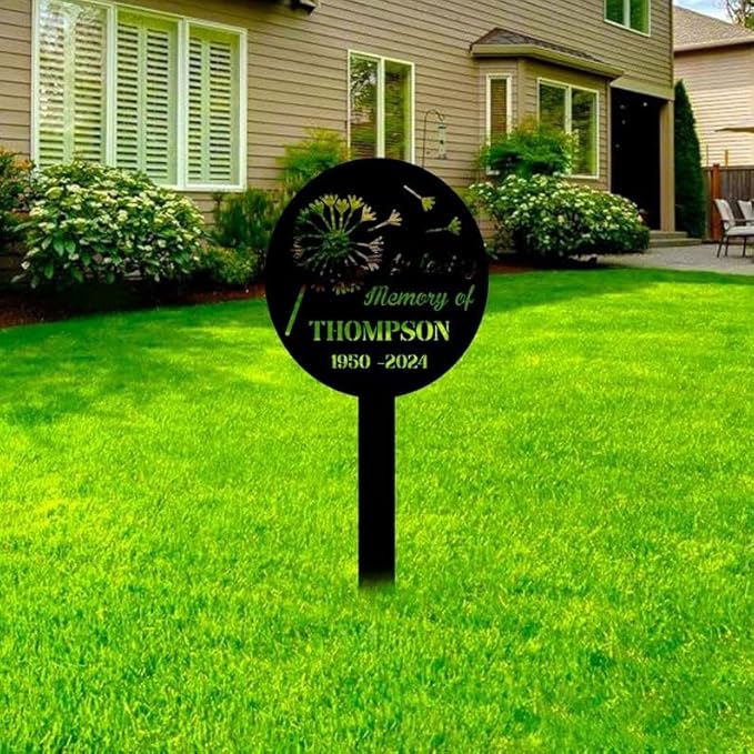 Custom Dandelion Memorial Stake – Metal Dandelion Grave Marker, Garden Yard Stake Outdoor Decor (Dandelion Memorial)