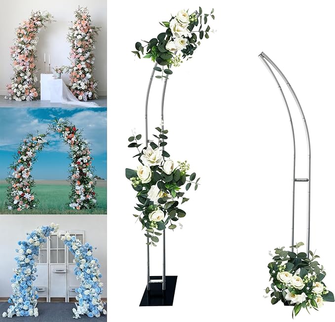 Curved Wedding Arch Backdrop, 6FT&7FT Half Arch Balloon Stand for Ceremony, Birthday, Anniversary, Bridal, Baby Shower, Floral Decoration