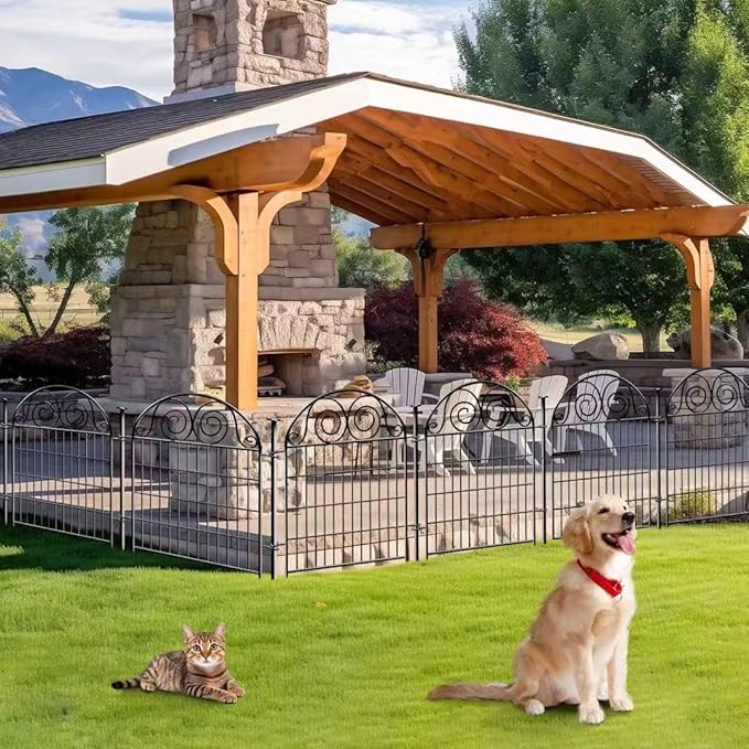 Tall Garden Fencing Animal Barrier with Gate, 32 Inch(H) 4 Panels Dog Fence Outdoor for Yard, Total Length 8.8 Ft Decorative Fence for Garden│Patented