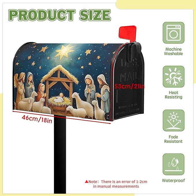 Christma Nativity Mailbox Cover Merry Christma Mailbox Covers Magnetic Standard Size 21x18 inch Winter Star Mail Box Wrap Decorative Mailboxes for Outside Garden