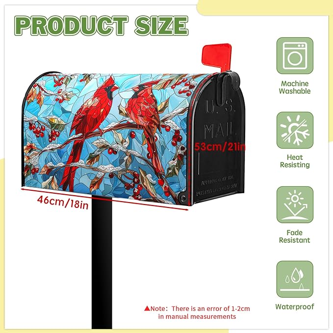 Cardinal Bird Magnet Mailbox Covers Winter Mailbox Cover Magnetic Standard Size 21x18 inch Holly Berry Postbox Covers for Outdoor Garden Decor