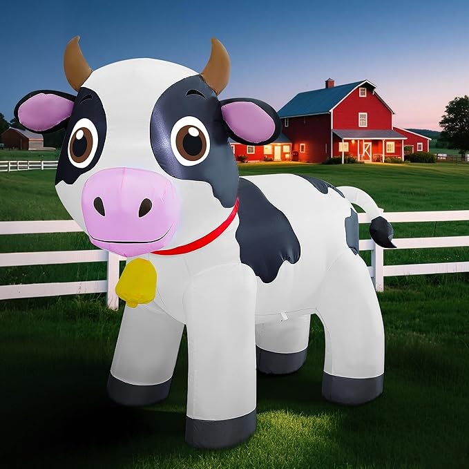 Lulu Home 6FT Christmas Inflatable Cow Decoration, Giant Blow Up Dairy Cattle with Built-in LED Lights, Air-Blown Animal Holiday Display for Yard Garden Lawn Indoor Outdoor Farm-Themed Party Decor
