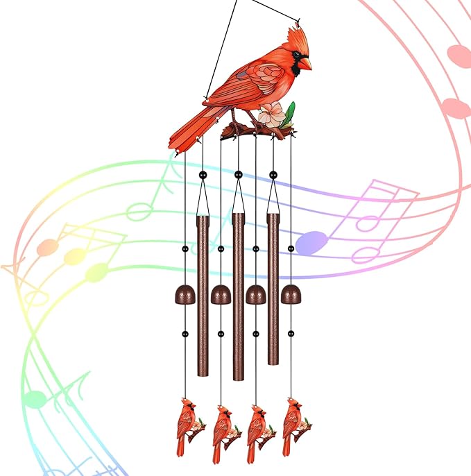 Metal Colorful Cardinal Wind Chimes for Outside to Create a Zen Atmosphere Suitable for Outdoor Garden Patio Home Decor,Melodious Melodic Tones Suitable as A Birthday for Women Mom