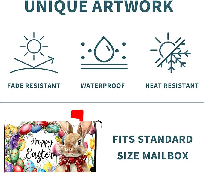 Easter Mailbox Covers Magnetic Standard Size 21 X 25.5 Inch Egg Bunny Floral Magnetic Mailbox Covers Spring Easter Mailbox Wraps Post Box Cover Decoration Outdoor Garden Home Yard Outside