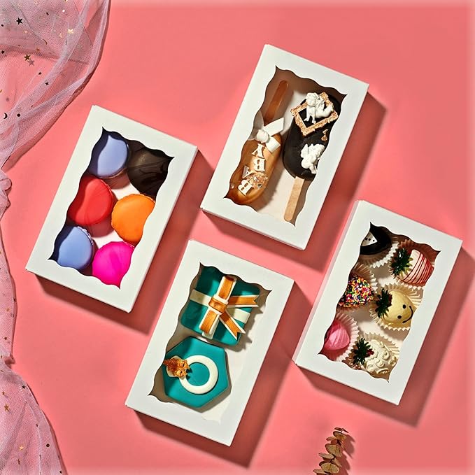 50PCS 7x4⅜x1½ Inch Cookie Boxes with Window Chocolate Truffle Boxes Brownie Boxes Bakery Pastry Gift Boxes Soap Boxes Dount Boxes Browine Cake Boxes Treat Boxes for Party Favors Christmas