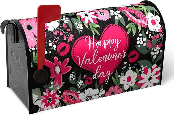 Happy Valentines Day Mailbox Covers Magnetic Large Size Valentine Mailbox Post Cover Red Heart Truck Floral Flower Valentine's Day Waterproof Mailbox Wraps Oversized 25.5 X 21 Inch
